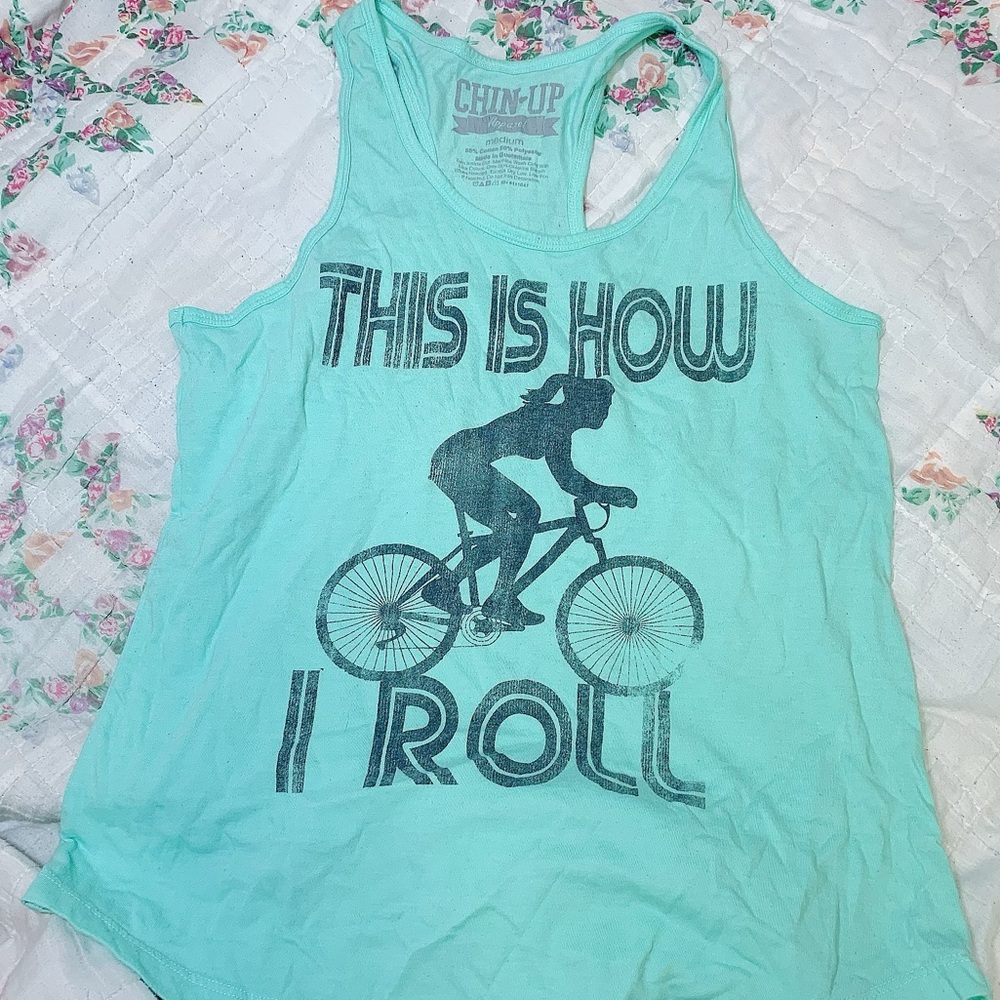 Teal work out tank top Womens size Small Gym Tee